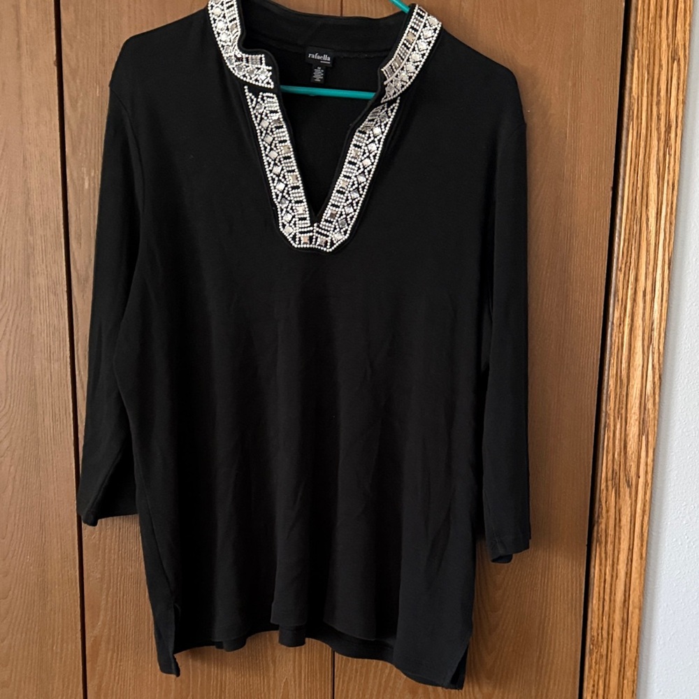 Rafaella Black Tunic with White beaded and jeweled collar